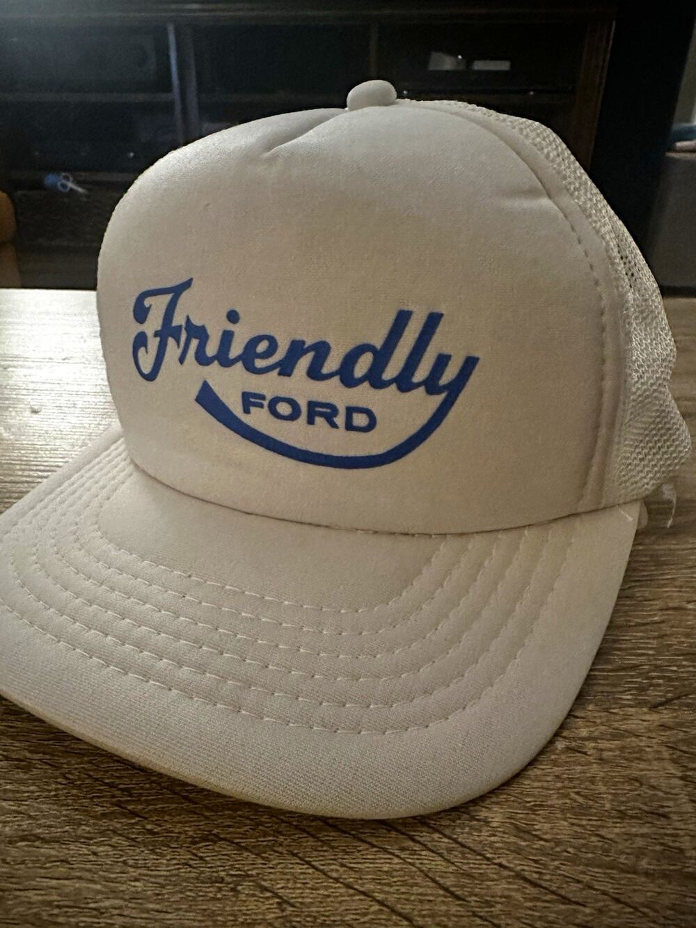 VTG 70s/80s Friendly Ford White Mesh Back Trucker Snapback Hat Cap Truck Hat